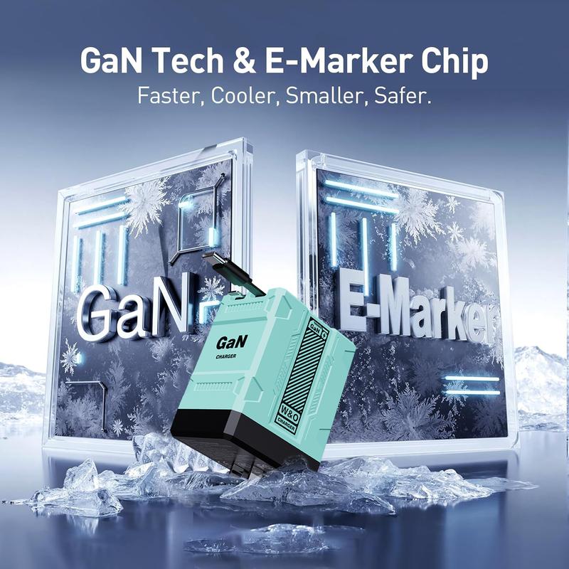 W&O 2pcs 4-in-1 Fast Charging Adapter Compatible with 120W | GaN Technology, Foldable Design, Type-C & Lightning Cables for iPhone, iPad, MacBook