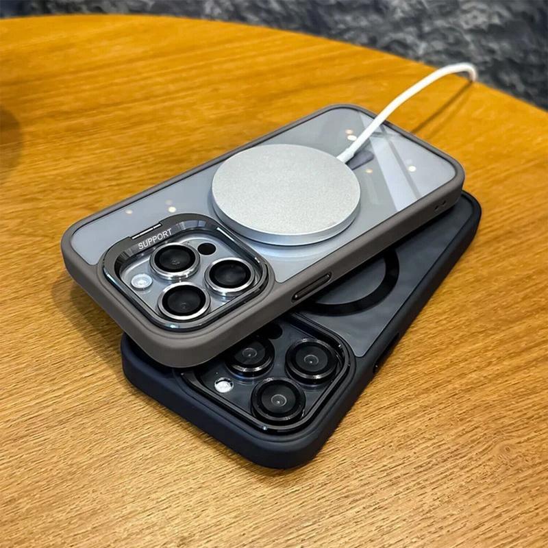 Magnetic Case For iPhone 17 Pro Max 16 15  +Camera Lens Protector & Built-in Metal Camera Ring Stand,Compatible with MagSafe,Shockproof Military-Grade Protection Acrylic Clear Phone Cover