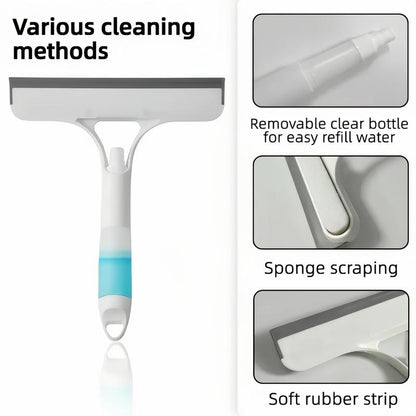 3 in 1 Window Cleaning Scraper, Squeegee and Scrubber with Spray, Multifunctional Household Cleaning Tool, Car Windshield Cleaner,Lightweight Silicone Microfiber Wipe