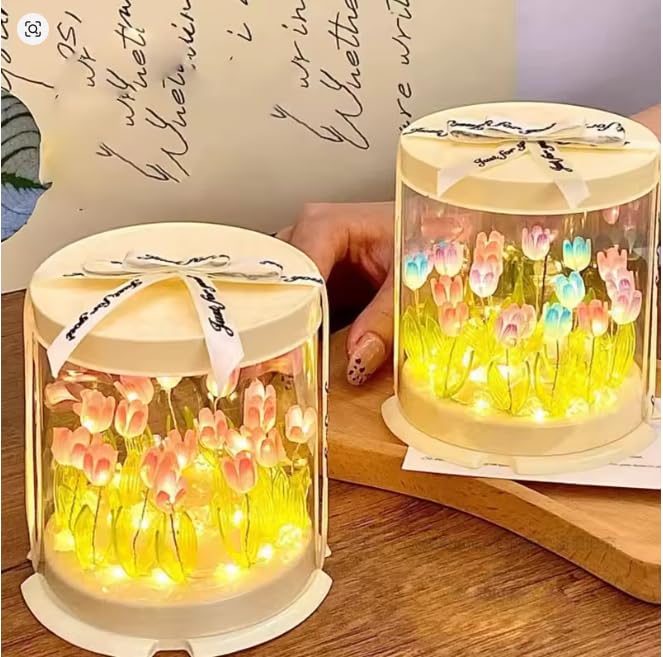 Tulip Mirror Night Light – Handmade Flower Lamp for Bedroom & Gifts