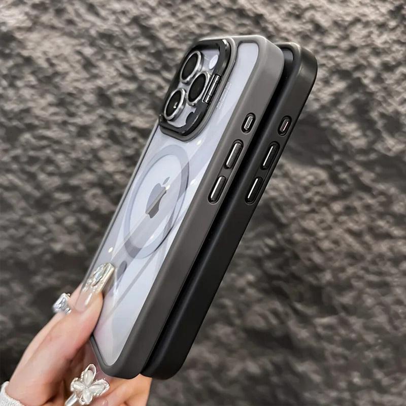 Magnetic Case For iPhone 17 Pro Max 16 15  +Camera Lens Protector & Built-in Metal Camera Ring Stand,Compatible with MagSafe,Shockproof Military-Grade Protection Acrylic Clear Phone Cover