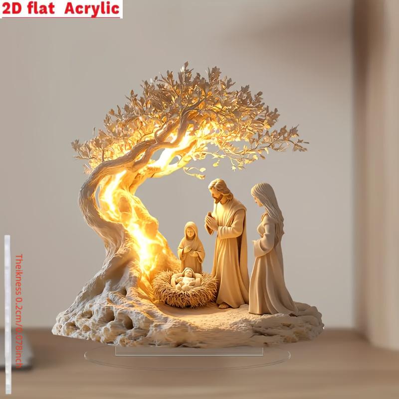 2D Acrylic Christian Ornament with Base – Elegant Waterproof Desk Decor & Gift for Home or Office