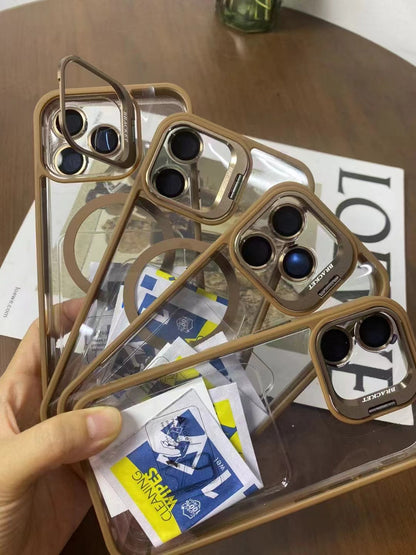 Magnetic Case For iPhone 17 Pro Max 16 15  +Camera Lens Protector & Built-in Metal Camera Ring Stand,Compatible with MagSafe,Shockproof Military-Grade Protection Acrylic Clear Phone Cover