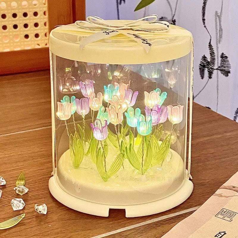 Tulip Mirror Night Light – Handmade Flower Lamp for Bedroom & Gifts