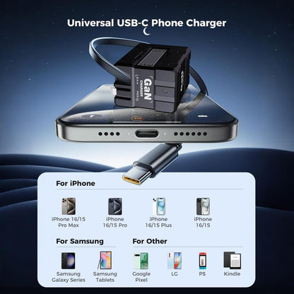 W&O 2pcs 4-in-1 Fast Charging Adapter Compatible with 120W | GaN Technology, Foldable Design, Type-C & Lightning Cables for iPhone, iPad, MacBook